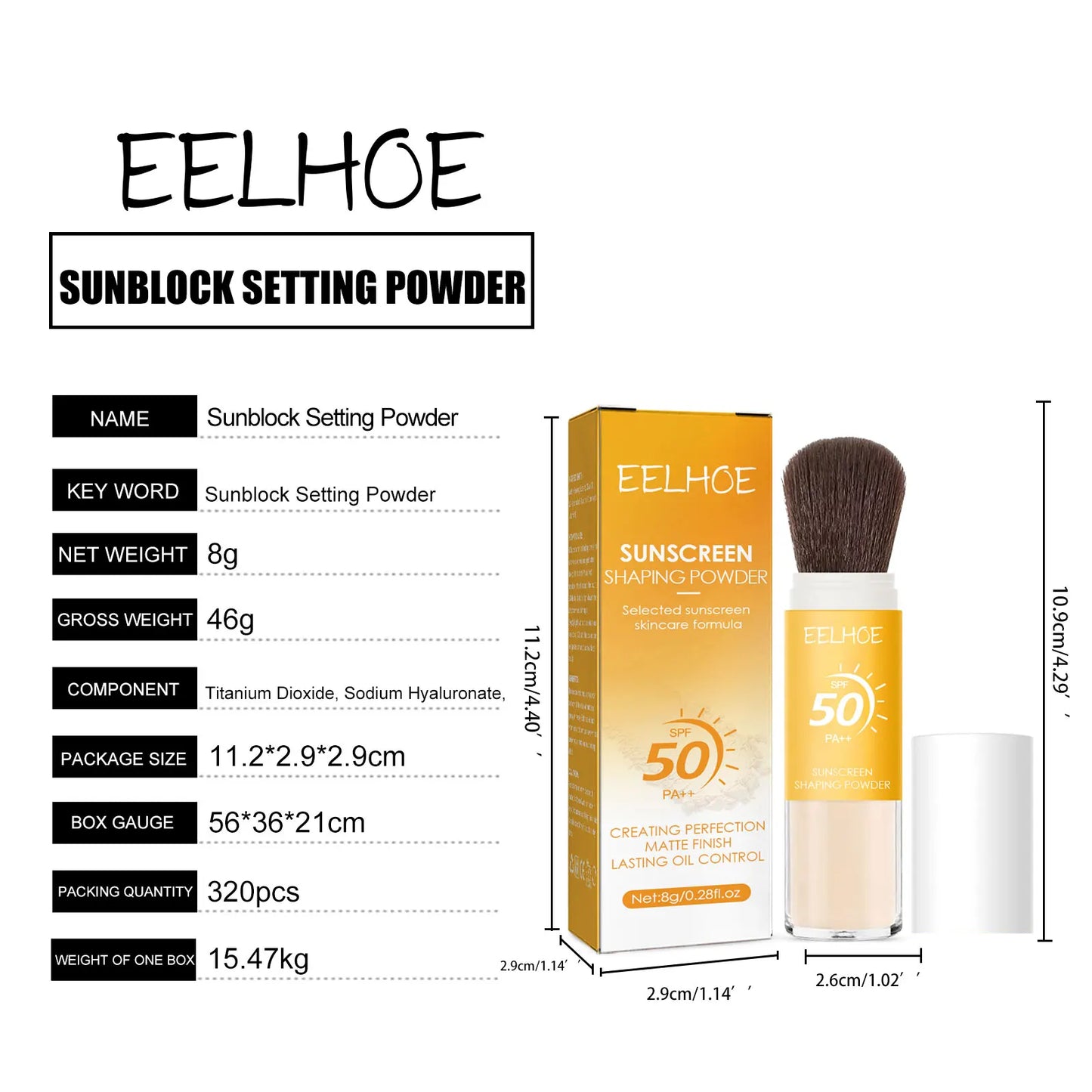 Eelhoe 8g Spf50 Sunscreen Loose Powder Makeup Setting Matte Face Waterproof Invisible Pores Lasting Sunblock Setting Powder