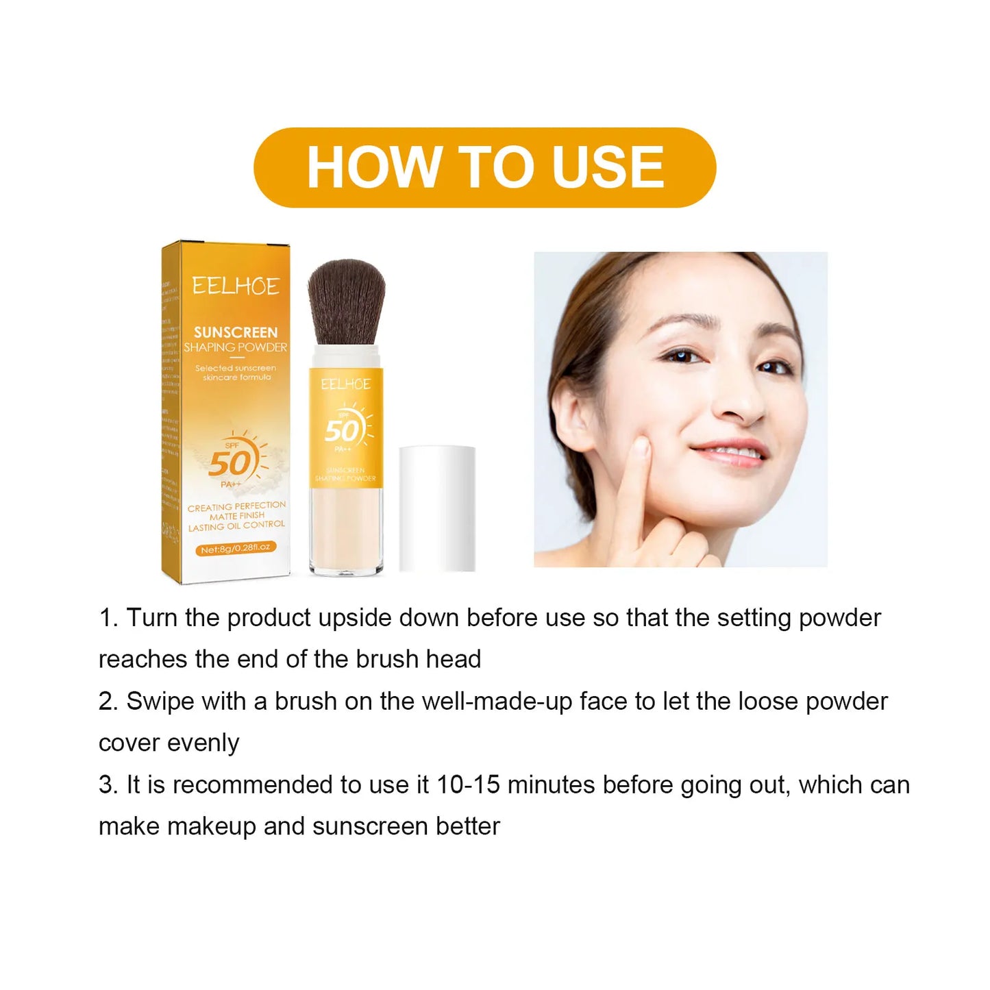 Eelhoe 8g Spf50 Sunscreen Loose Powder Makeup Setting Matte Face Waterproof Invisible Pores Lasting Sunblock Setting Powder