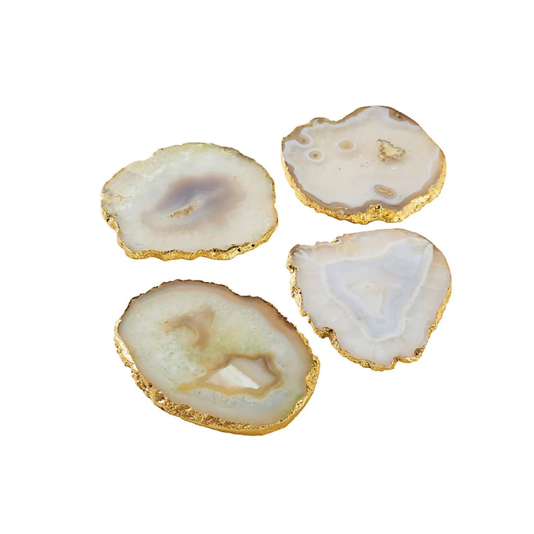 Gilded Stone Coasters Set of 4 Gold Trim Decorative Drink Holders for Office Table Decoration Kitchen Dining Bar Accessories