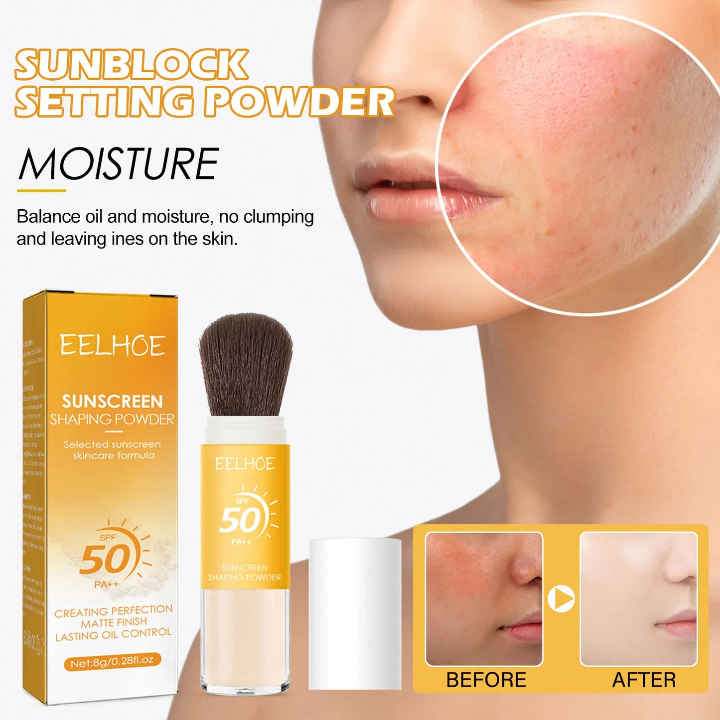 Eelhoe 8g Spf50 Sunscreen Loose Powder Makeup Setting Matte Face Waterproof Invisible Pores Lasting Sunblock Setting Powder