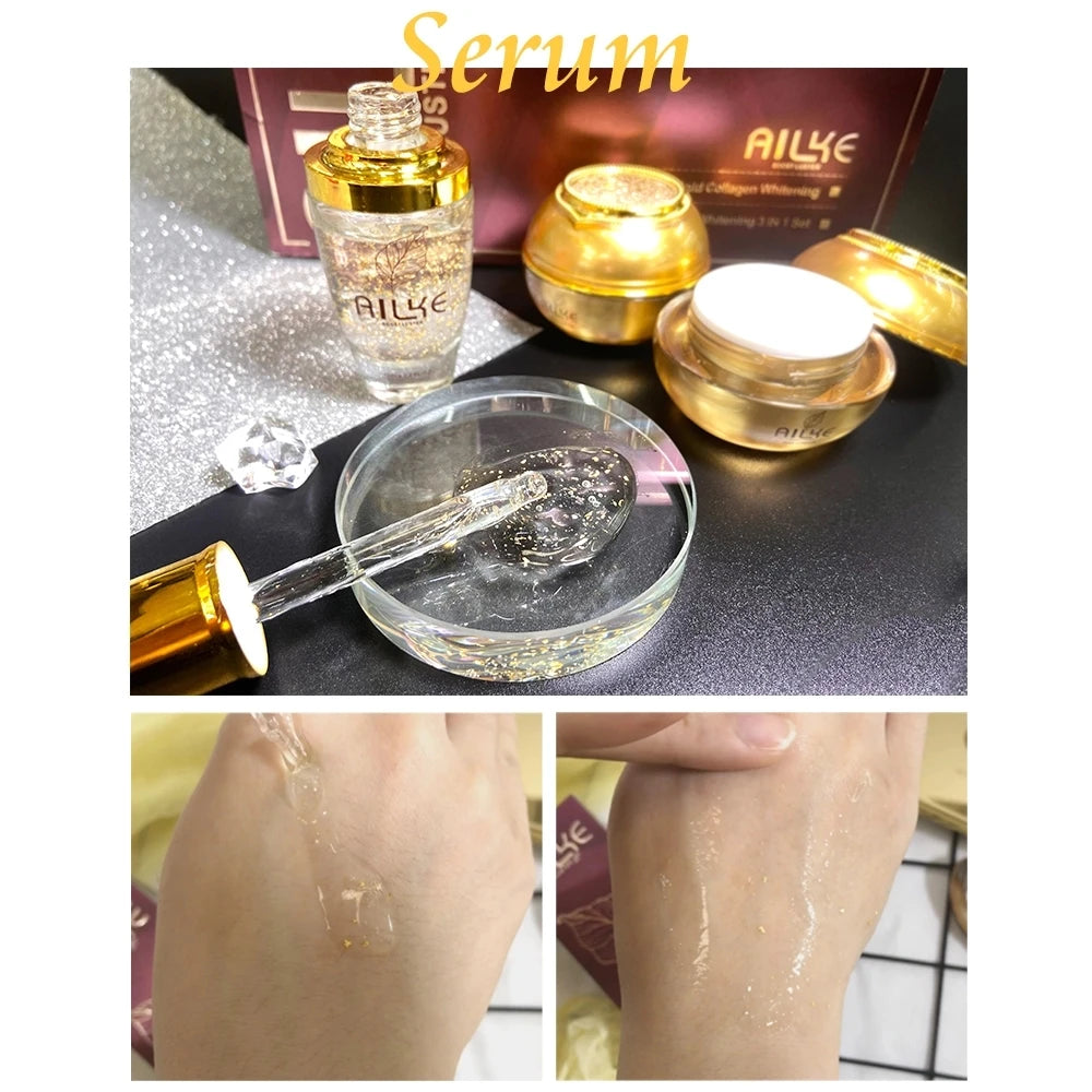 AILKE 24K gold facial essence glycerin liquid toner face skin cream whitening vitamin c brightening moisturizing beauty sets