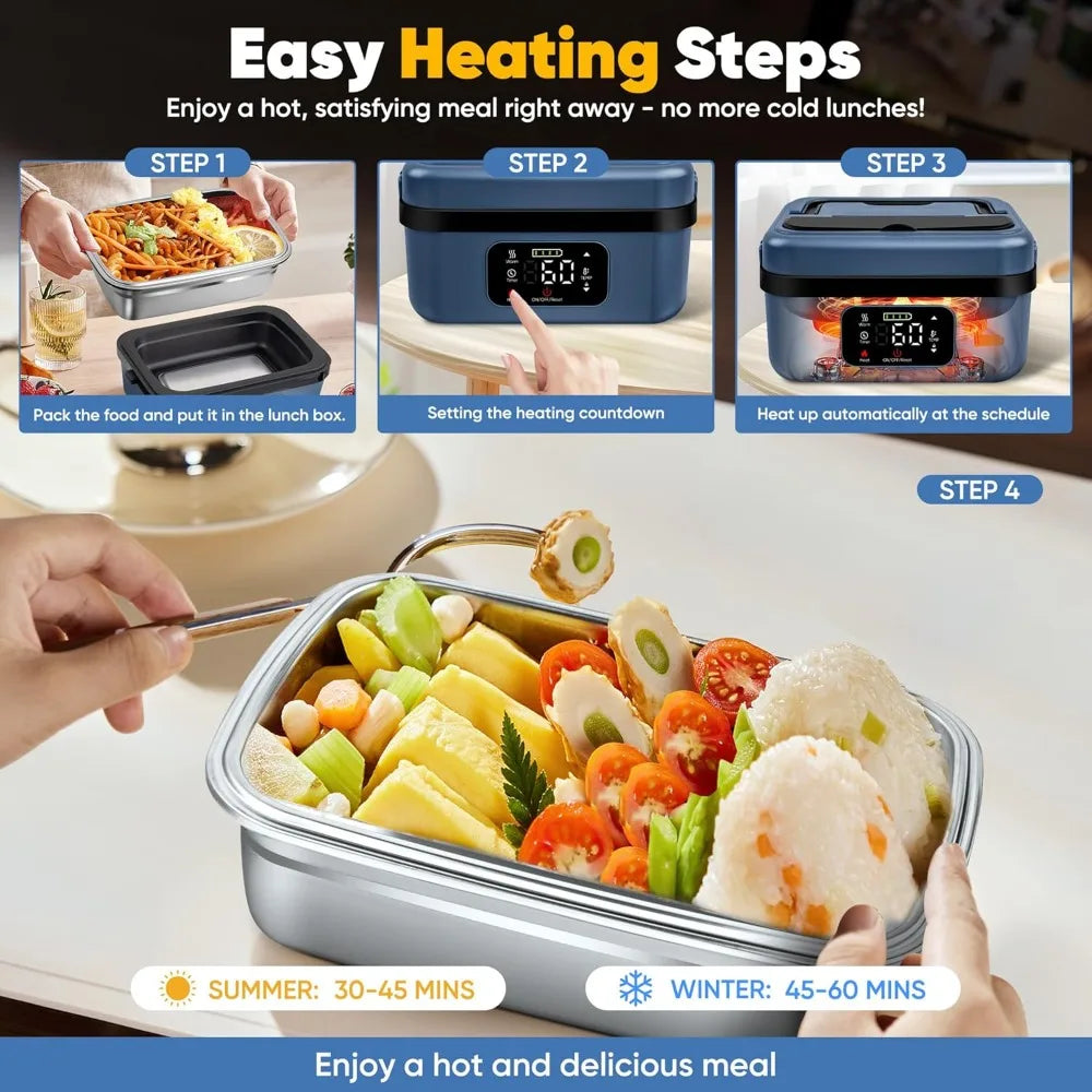 Cordless Electric Lunch Box - Battery Powered to Heat Food,with Reservation and Insulation Functions, Automatic Heated Lunch Box