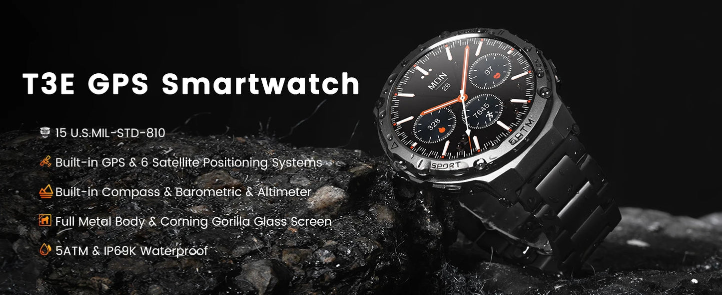 2024 Original Ticwris T3E GPS Smart Watch For Men Waterproof 5ATM IP69K 470mAh AMOLED Compass Bluetooth Call Electronic Watches