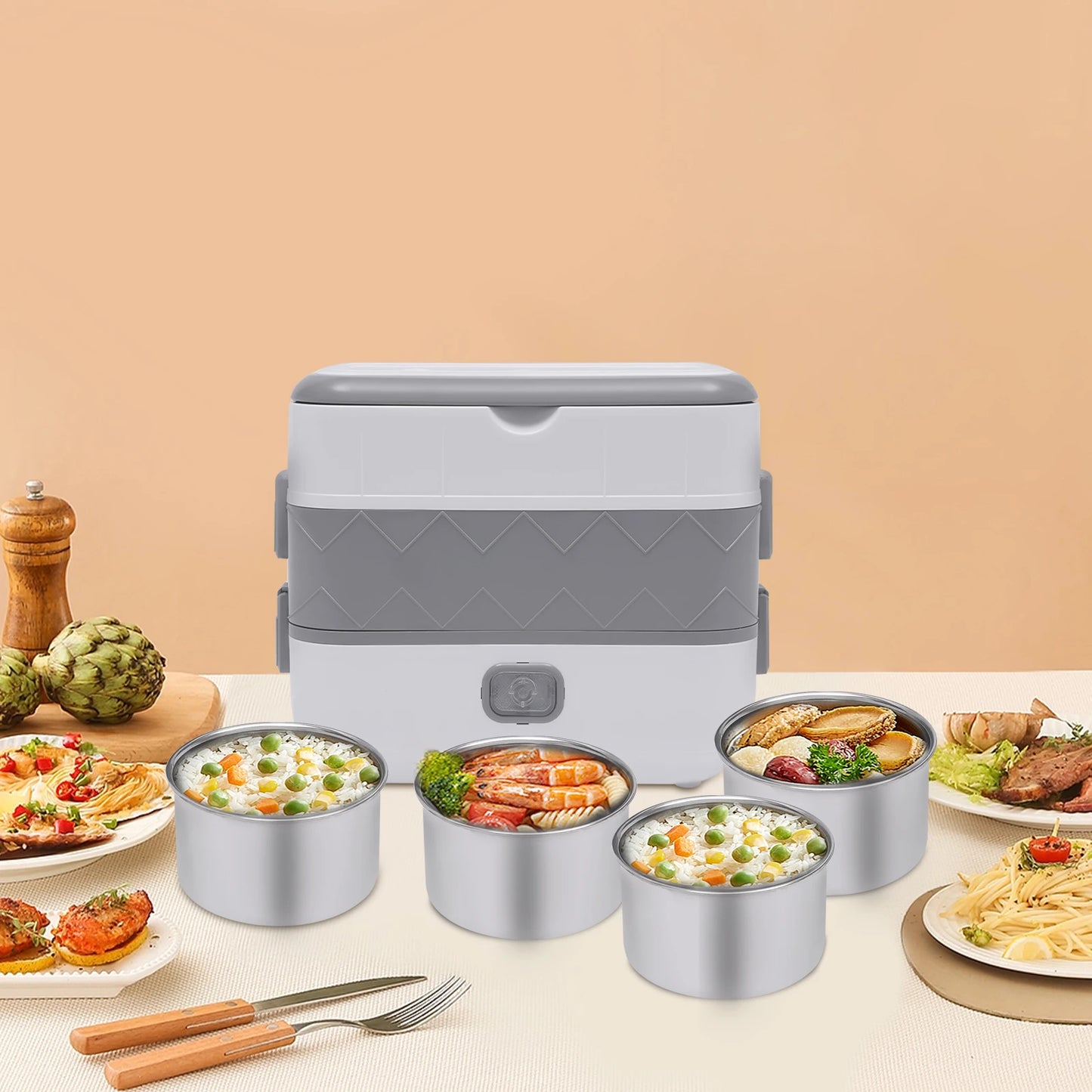 200w Portable Food Insulated Lunch Box, Double-Layer Electric Lunch Box