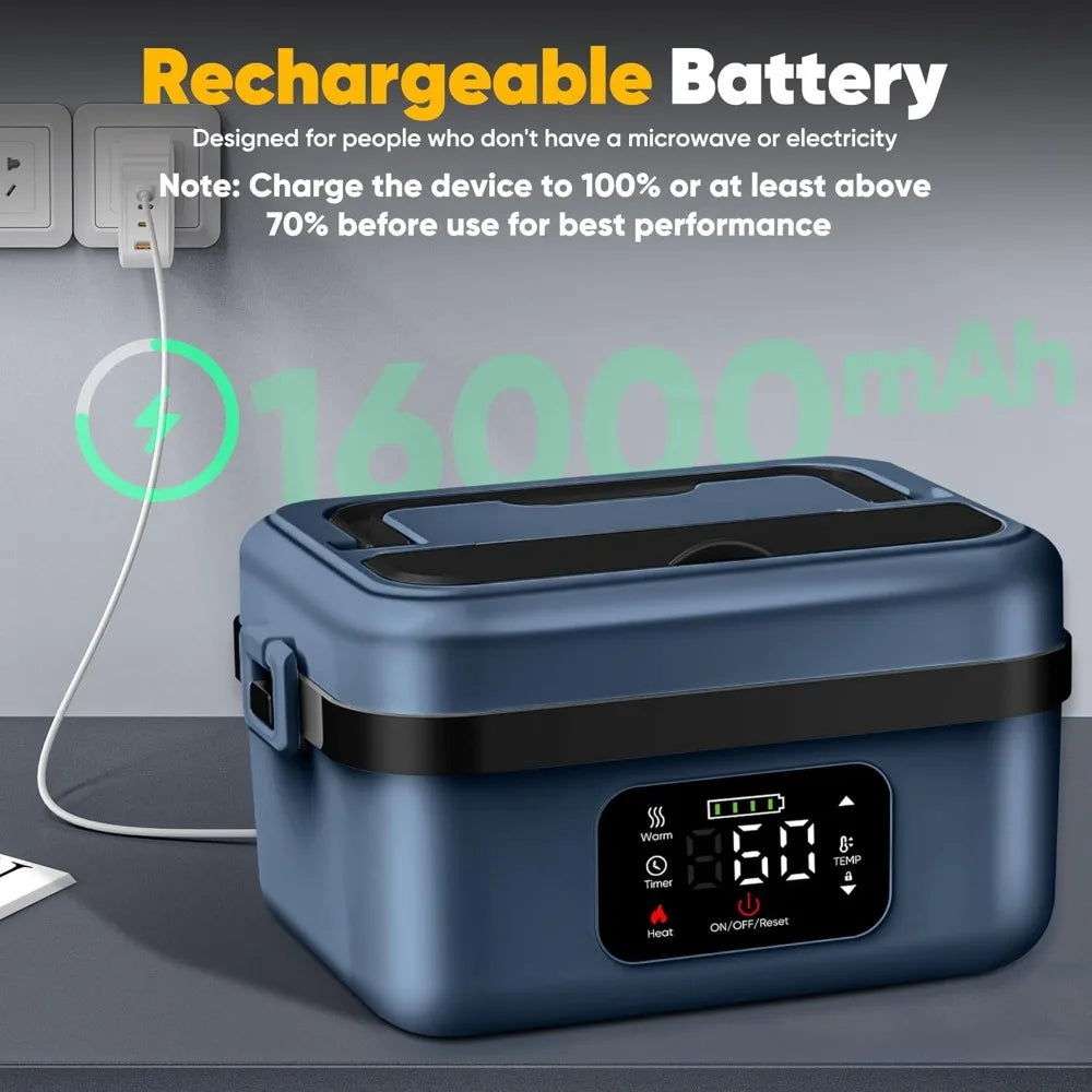 Cordless Electric Lunch Box - Battery Powered to Heat Food,with Reservation and Insulation Functions, Automatic Heated Lunch Box