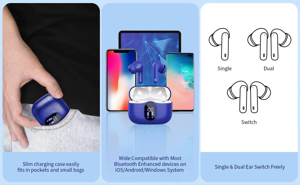 Wireless Earbuds with Bluetooth 5.3, In-Ear Headphones Featuring 4 ENC Mics and 36 Hours of Playtime, LED Display Included.