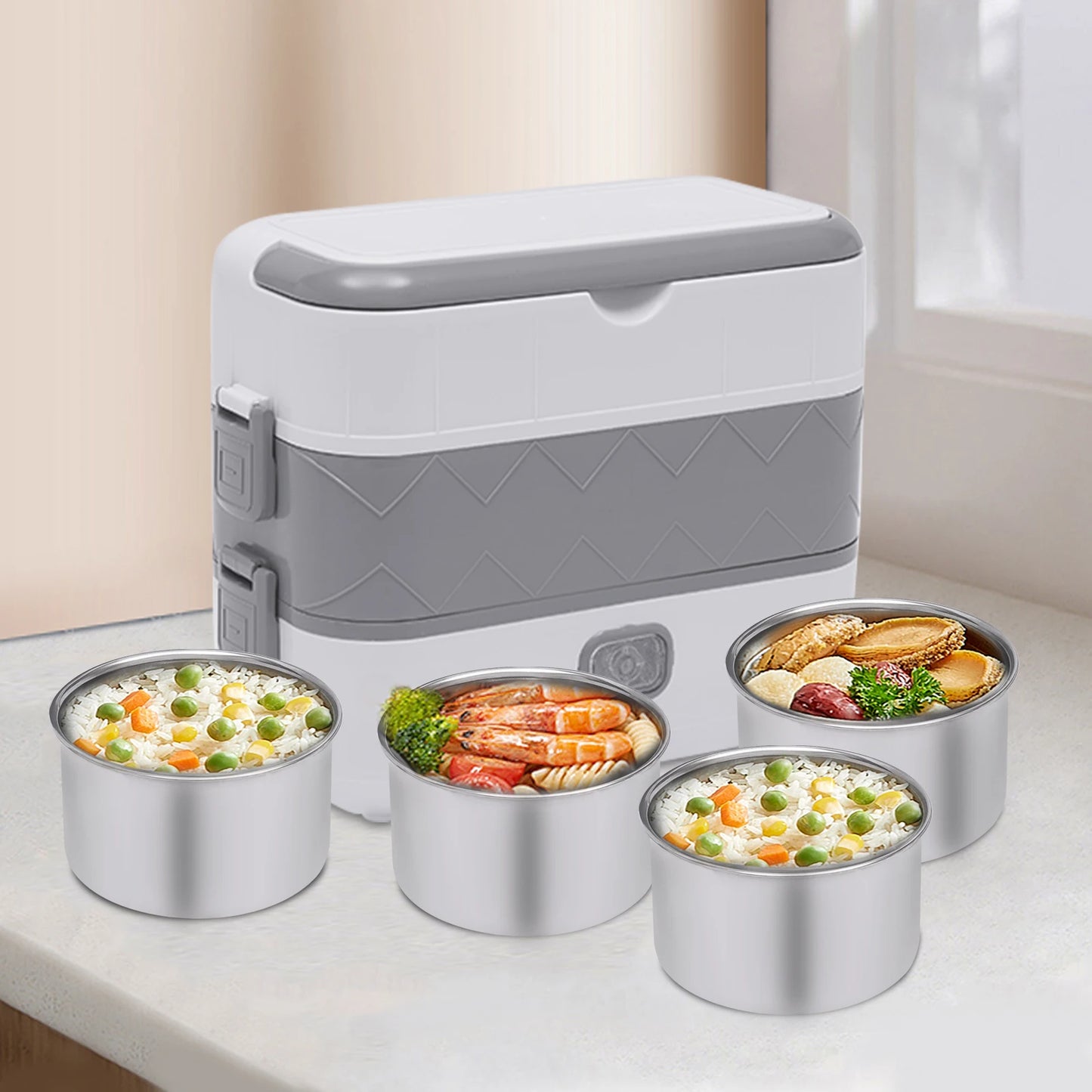 200w Portable Food Insulated Lunch Box, Double-Layer Electric Lunch Box