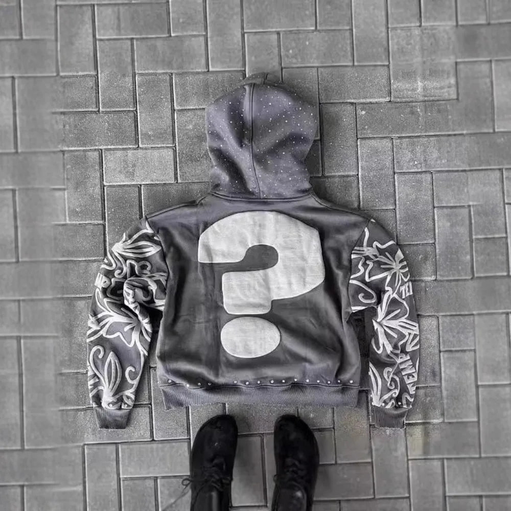 Y2K Zip Hoodie New American Hip Hop Casual Fashion Alphabet Design Vintage Hooded Long Sleeve Sports Hood Men Women Street Wear