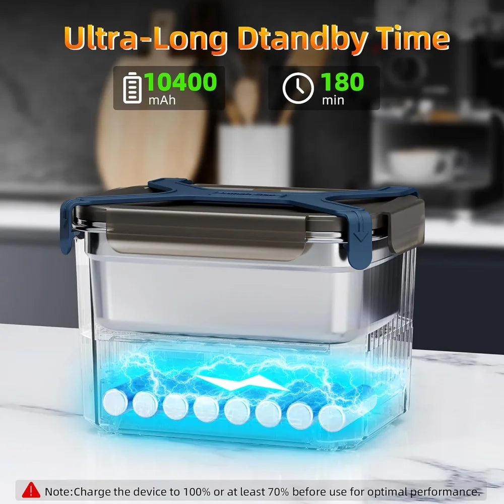 Cordless Electric Lunch Box, 1.2L Self Heating Lunch Box Battery Powered with Automatic Heating, BPA Free, Meal Prep Friendly