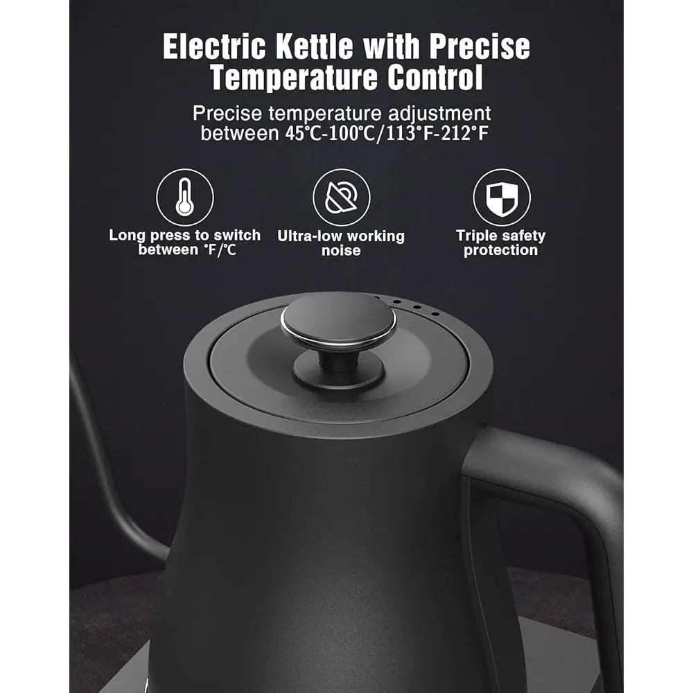 Gooseneck Electric Kettle with Temperature Control Auto Shutoff Stainless Steel Precision Pour Over Tea Coffee Kettle Keep Warm