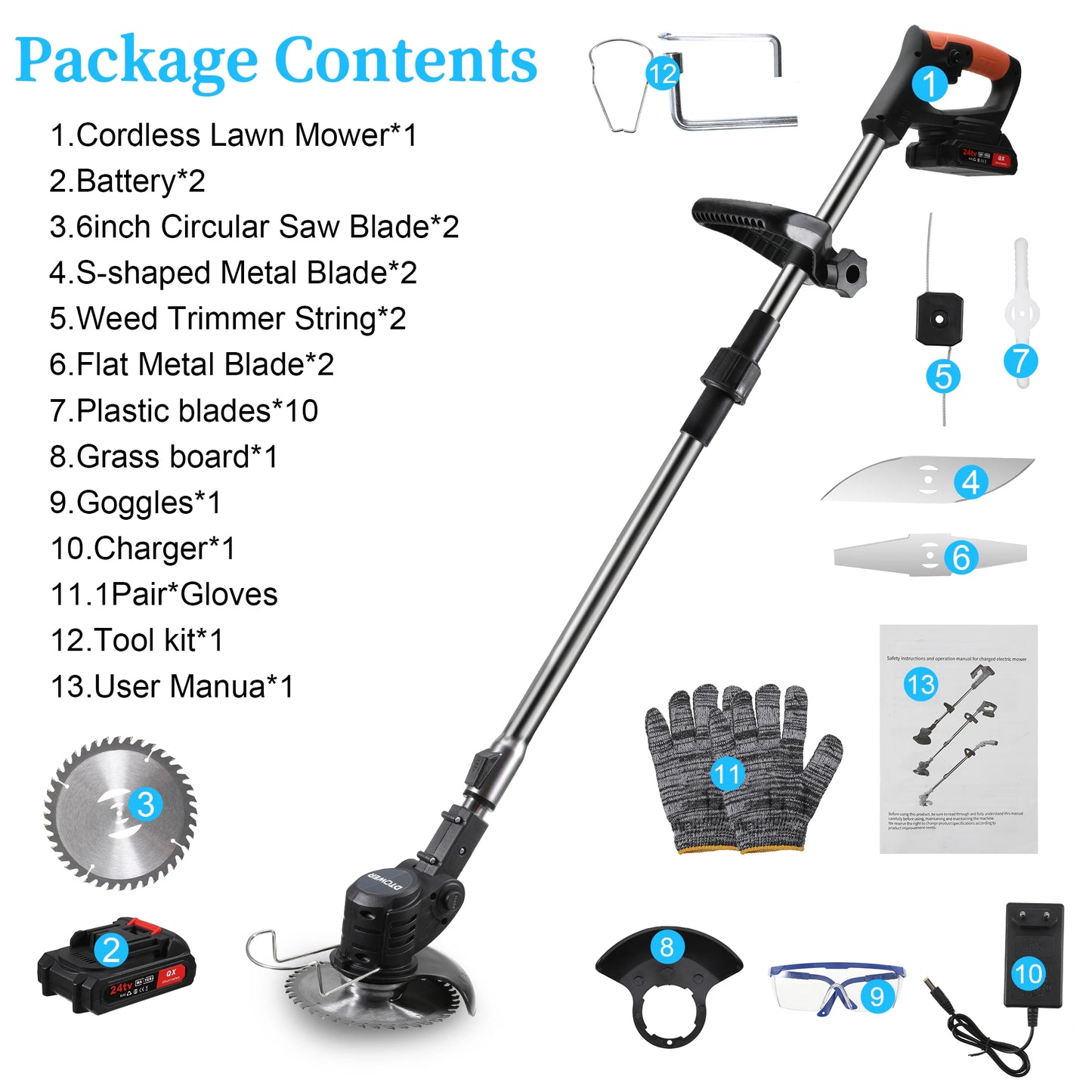 Electric Lawn Mower Weed Wacker Foldable Grass Trimmer Lithium Battery Weeder Cordless Garden Adjustable Foldable Cutte