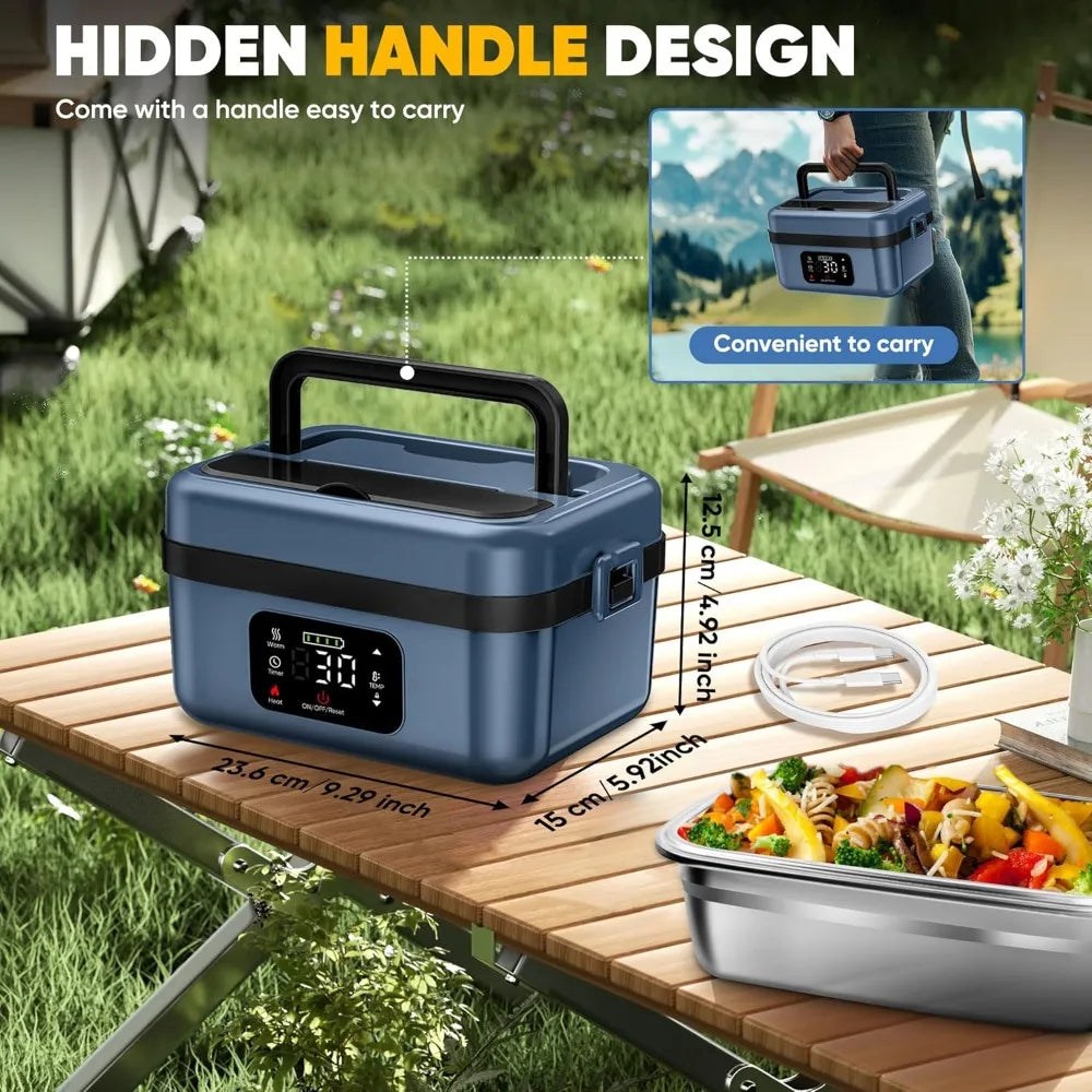 Cordless Electric Lunch Box - Battery Powered to Heat Food,with Reservation and Insulation Functions, Automatic Heated Lunch Box