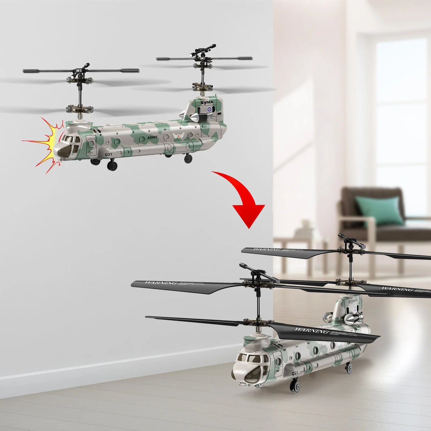 SYMA RC Helicopter Toy, Remote Control Helicopter Q21 Aircraft with Altitude Hold, One Key Take Off/Landing, CH-47 Chinook Toys
