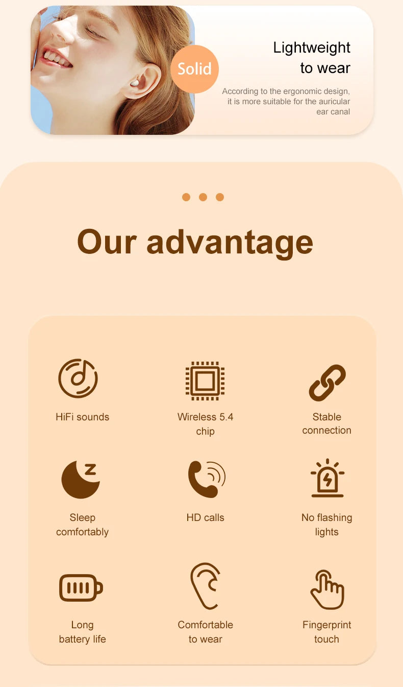 Wireless Bluetooth sleeping Headphones Noise canceling earbuds Hidden Headset Mini Invisible Earphones With Mic Sport Waterproof