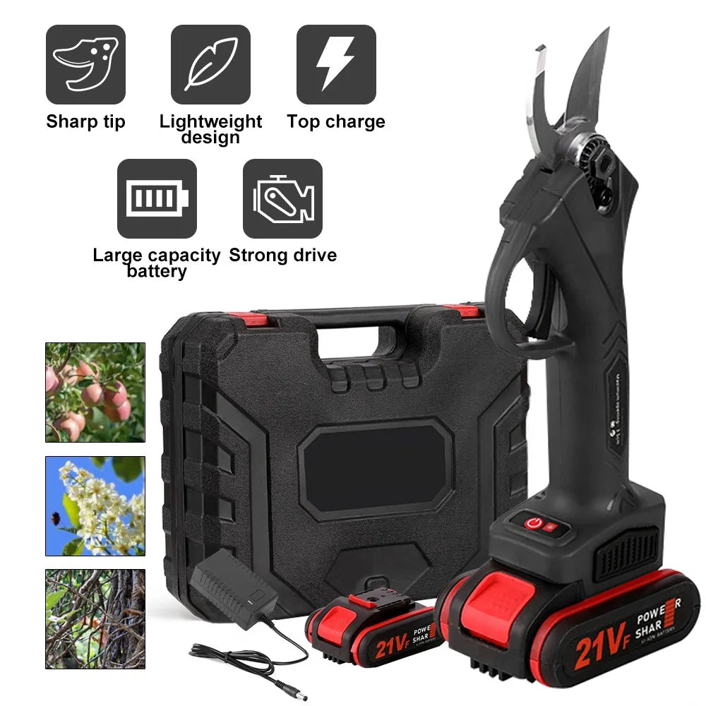 21V 50w Cordless Electric Branch Scissors 35mm Pruning Shear 2*7500mA Lithium Rechargeable Garden Cutter Tool Fruit Tree Trimmer