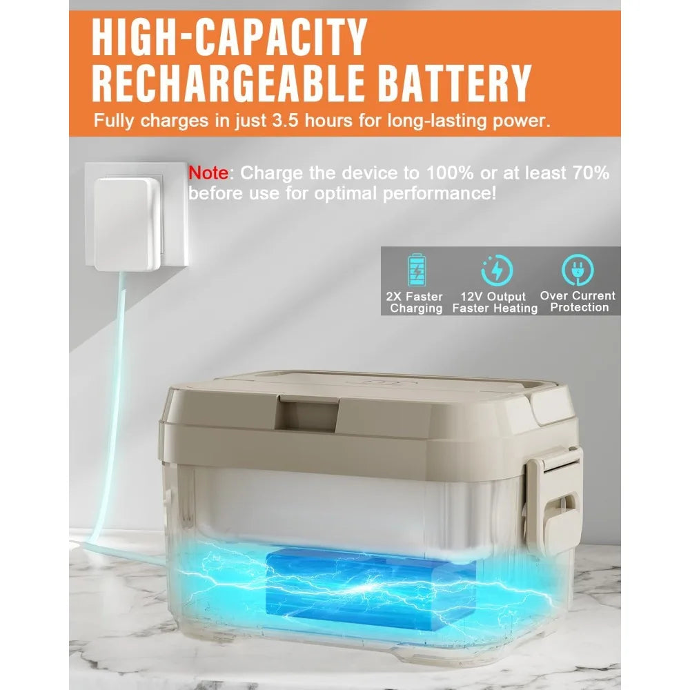 Cordless Electric Lunch Box for Adults,Heated Lunch Box with 1100ML SS Container,with Leakproof Lid, Fast Heating Up to 220°F