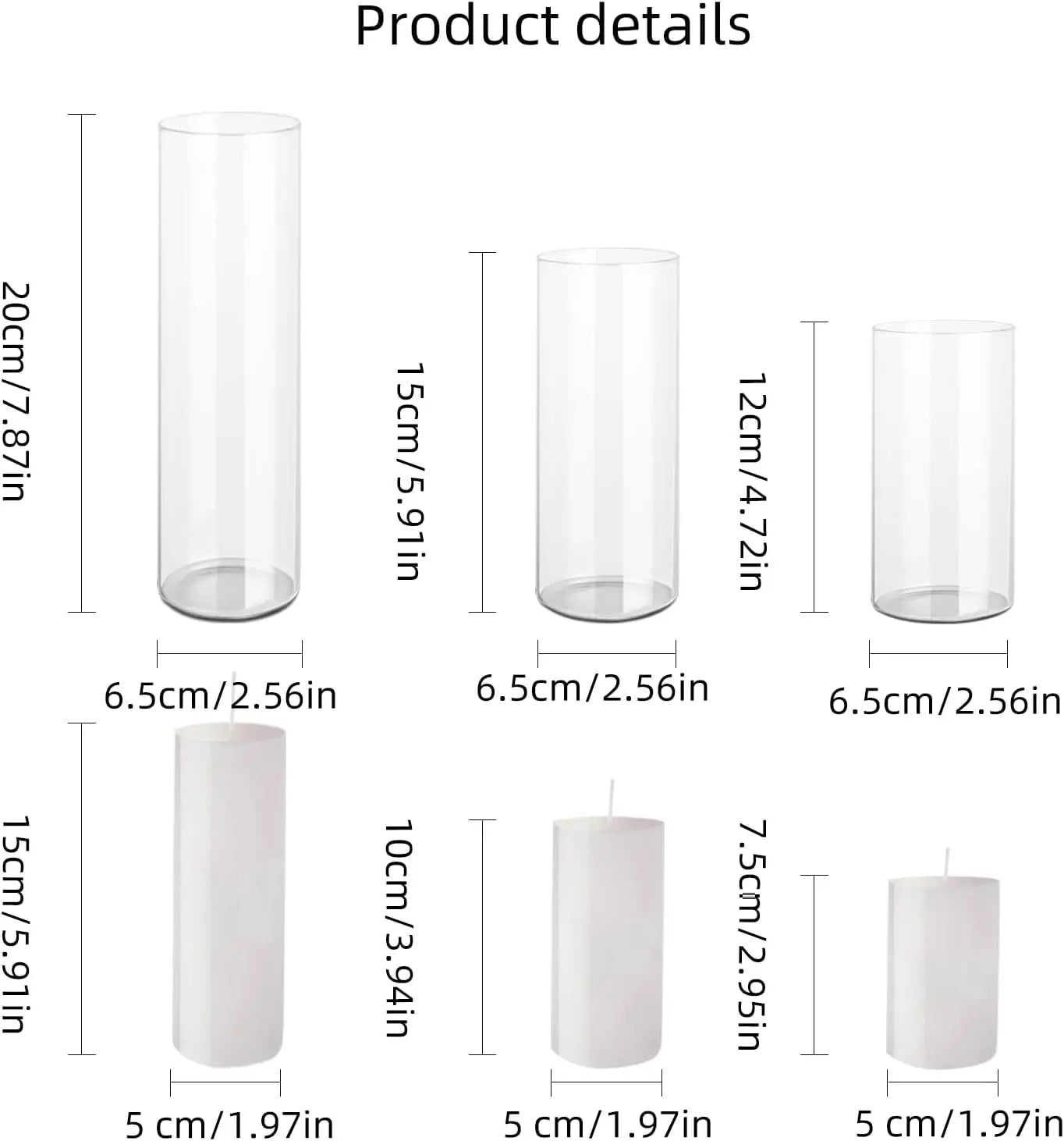 White Pillar Candles with Glass Cylinder Vases Clear Hurricane Glass Candle Holders for Centerpieces for Weddings Parties Decor