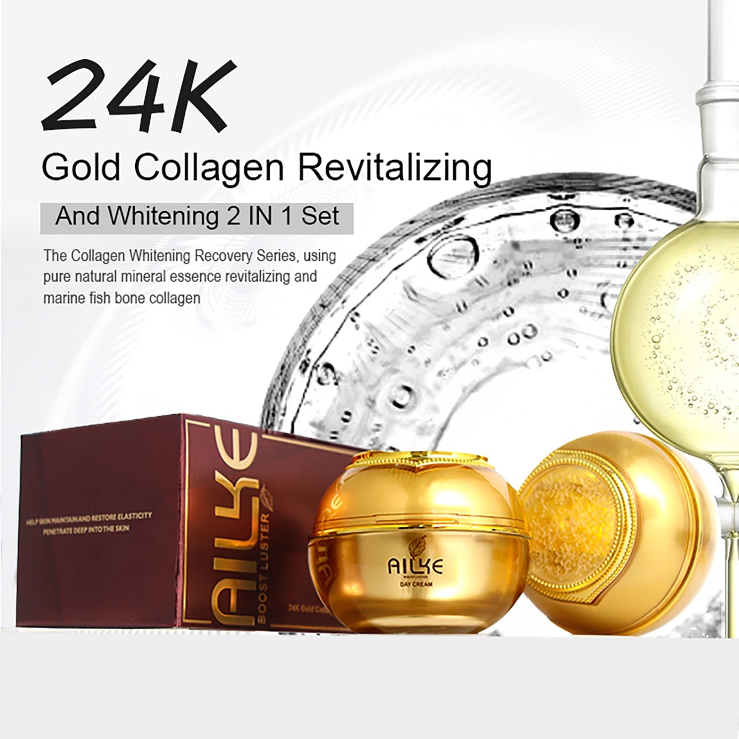 AILKE 24K gold facial essence glycerin liquid toner face skin cream whitening vitamin c brightening moisturizing beauty sets