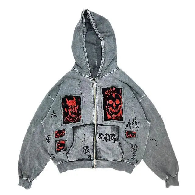 hoodiey2k Women's sweatshirtsHoodie Sweatshirt Men's Hip Hop Letter Vintage Skull Pattern Print Oversized Hoodie Jacket