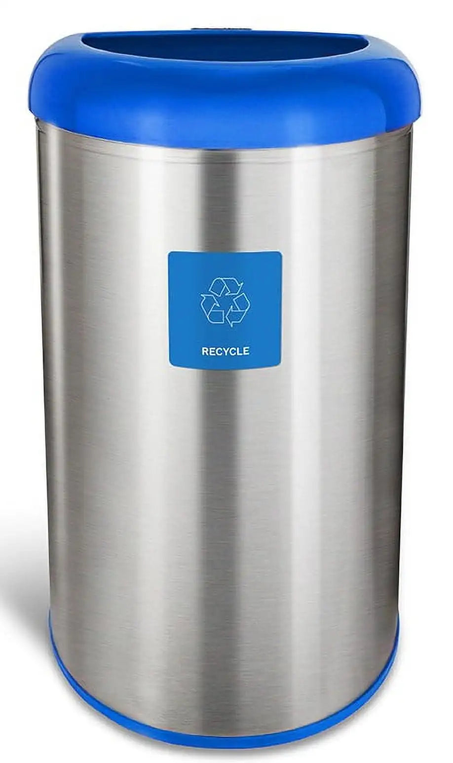 13.2 Gal / 50L Blue Trash Can, Open Top, Fingerprint-Resistant Stainless Steel With Recycle Magnet