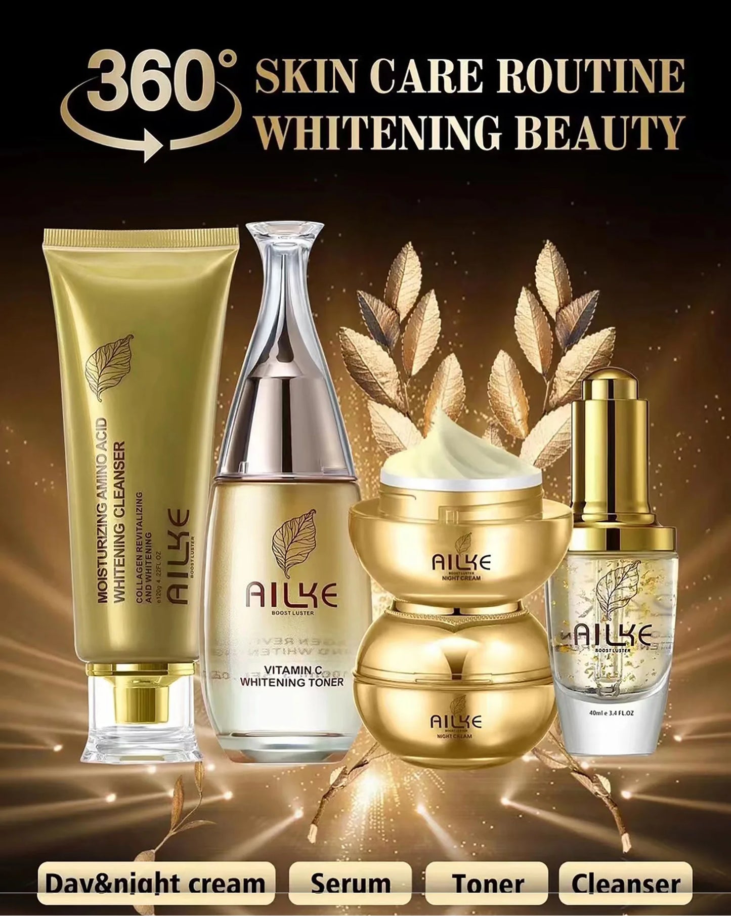 AILKE 24K gold facial essence glycerin liquid toner face skin cream whitening vitamin c brightening moisturizing beauty sets
