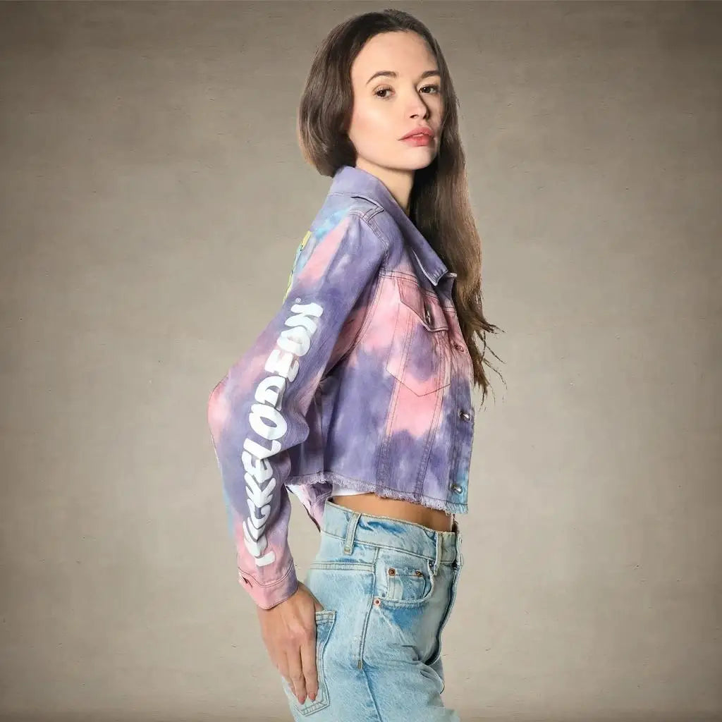 Members Only | Women's Rugrats Tie-Dye Frayed Crop Denim Jacket