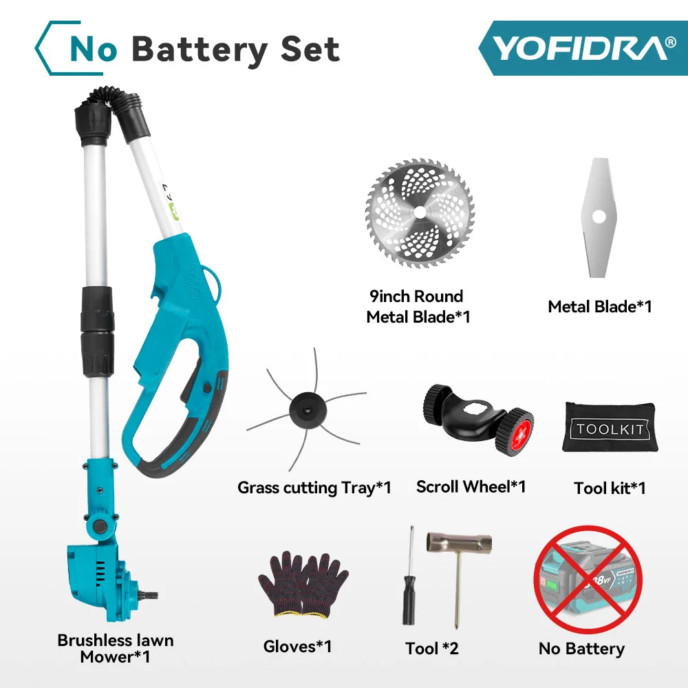 YOFIDRA 9 Inch Brushless Electric Lawn Mower Handheld Cordless Grass Trimmer Length Adjustable Garden Tool For 21V 18V Batter