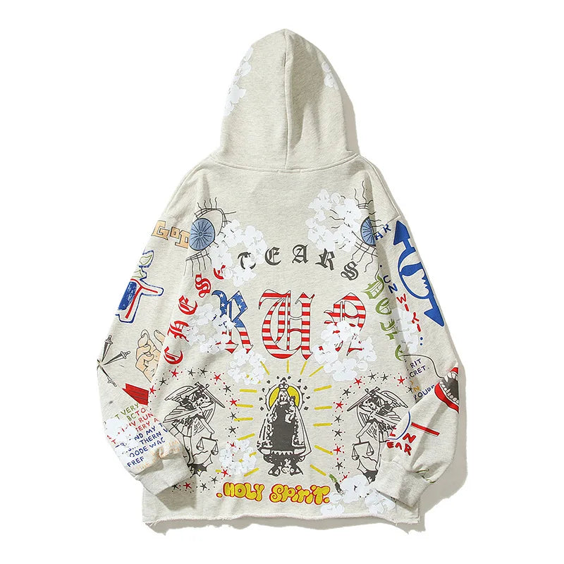 1988 Street Wear Pink Y2K Hoodie Funny Cartoon Pattern Sweatshirt Hipster Clothes Printed Cotton Y2K Hip-hop Boy Oversize Hooded