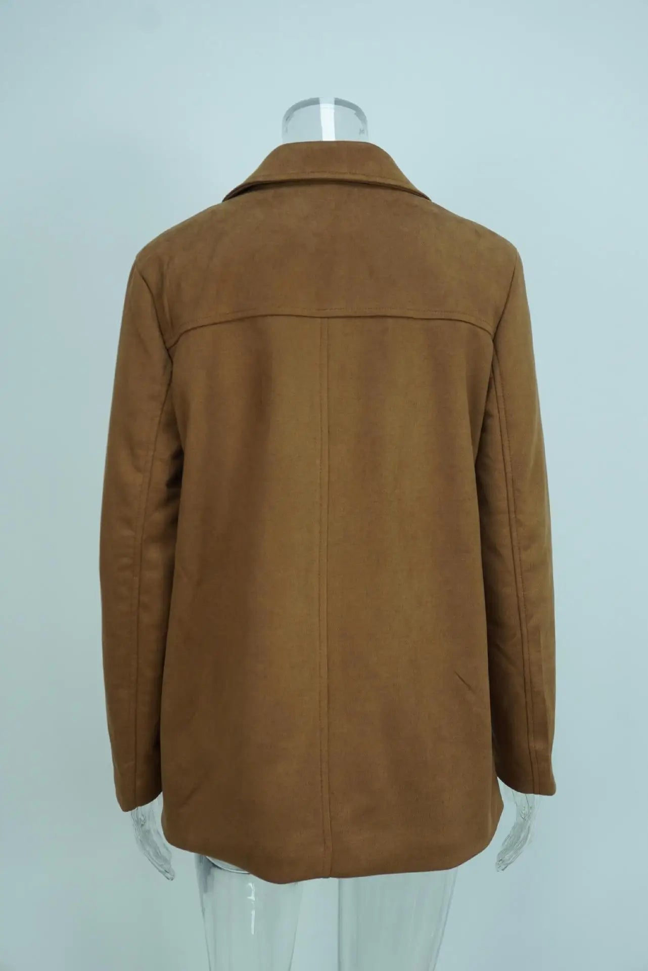 2025 Casual Brown Lapel Pocket Suede Leather Jacket Fashion Woman Single Button Long Sleeve Crop Coat Lady Autumn Street Outwear