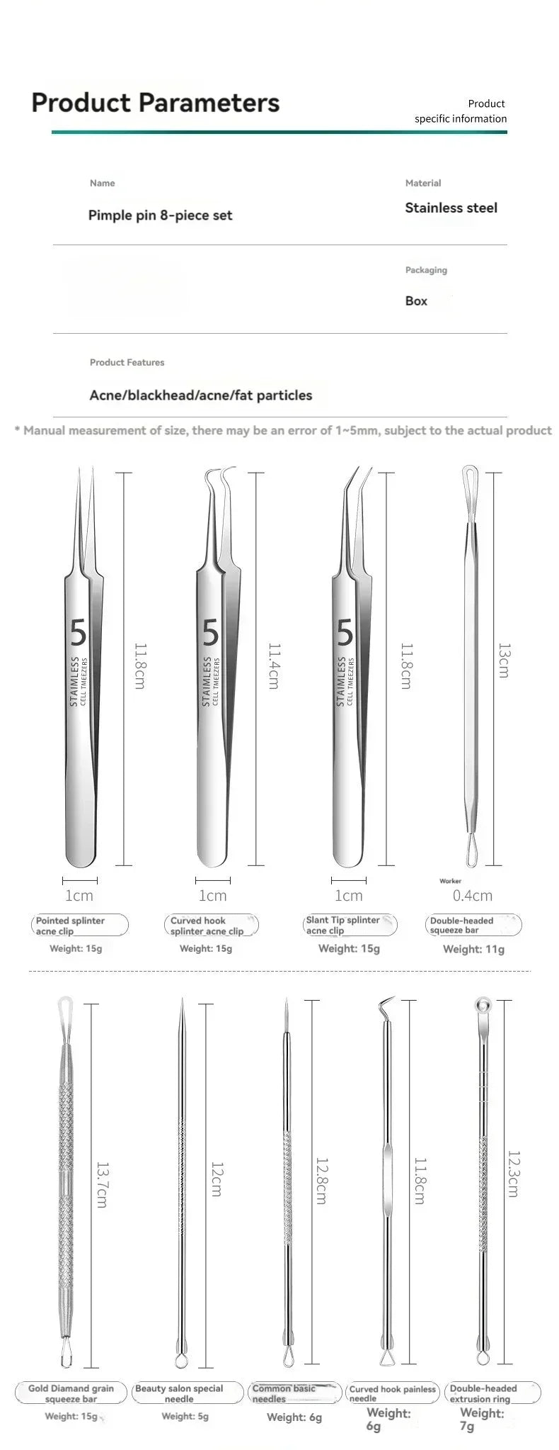 1/3/8PCS Stainless Steel Acne Clip Cell Clip Blackhead Clips Acne Remover Acne Needle Pore Cleaner Beauty Salon Skin Care Tools