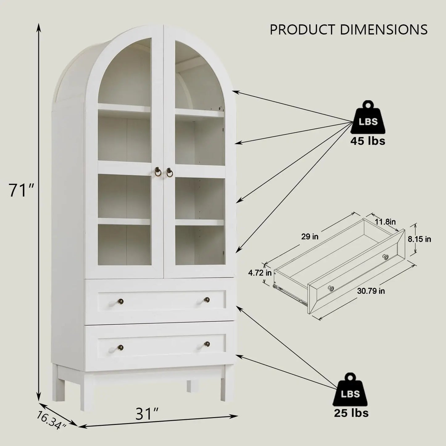Wood Kitchen Storage Cabinets with 2 Large Drawers and Adjustable Shelves, Modern Farmhouse Versatile Cupboard for Kitchen