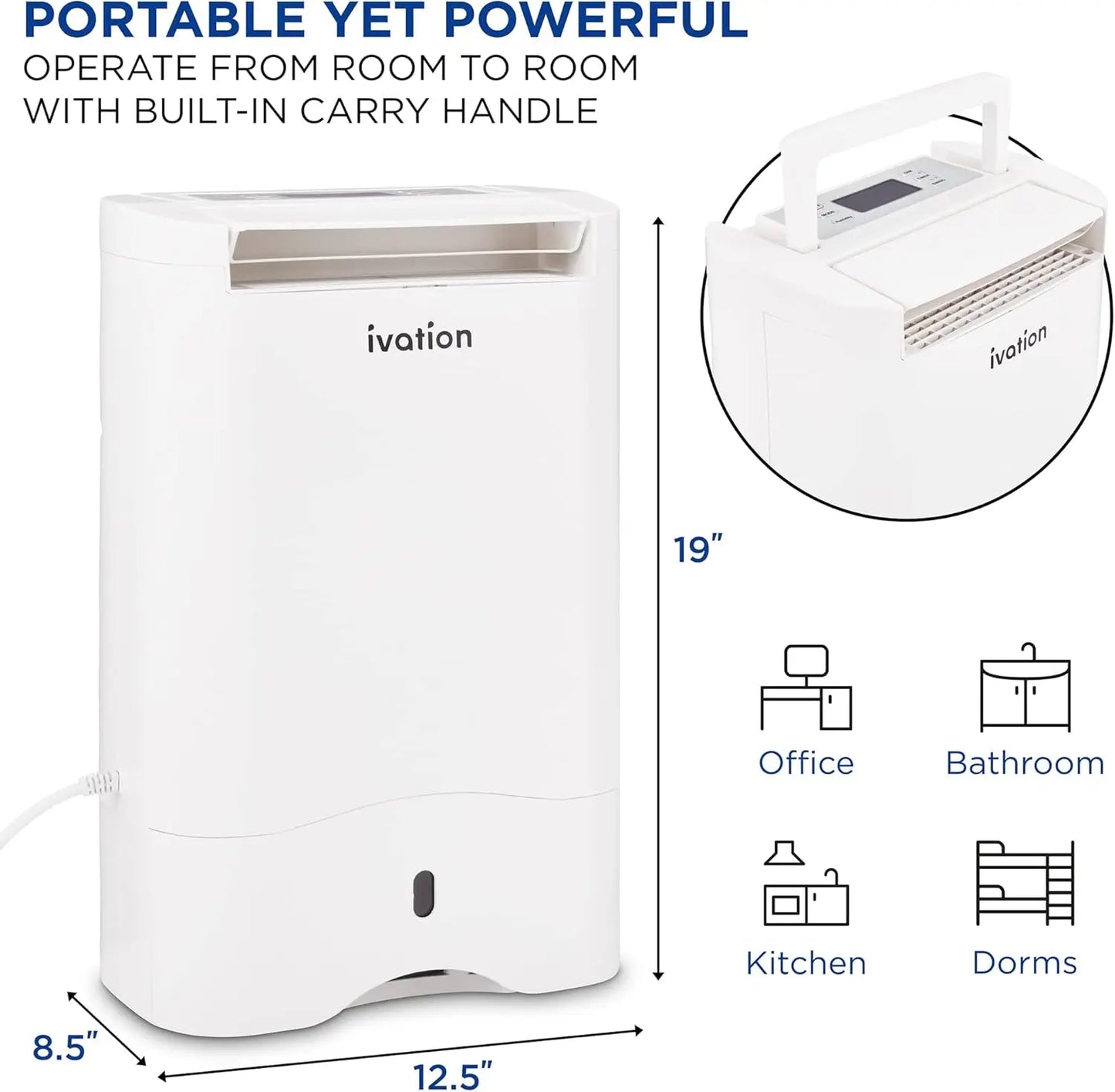 Smart WIFI Dehumidifier, Compact 19-Pint Desiccant Home Dehumidifier with Drain Hose & Smartphone Control | Ideal for Basement