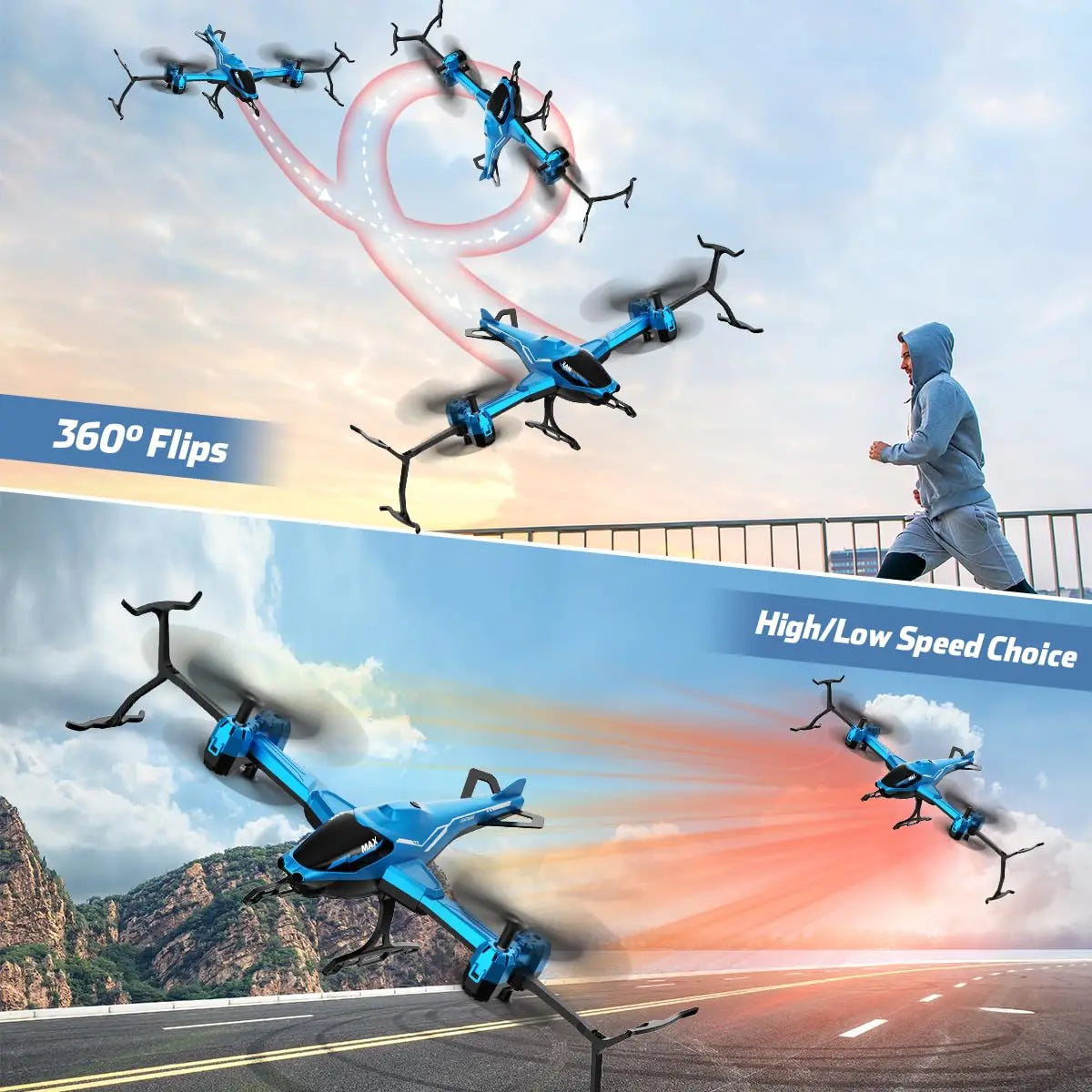 VATOS Super Function All in 1 Remote Control 2.4G RC Helicopter 360° Flip Obstacle Avoidance with LED Light Gift for Kids Adults