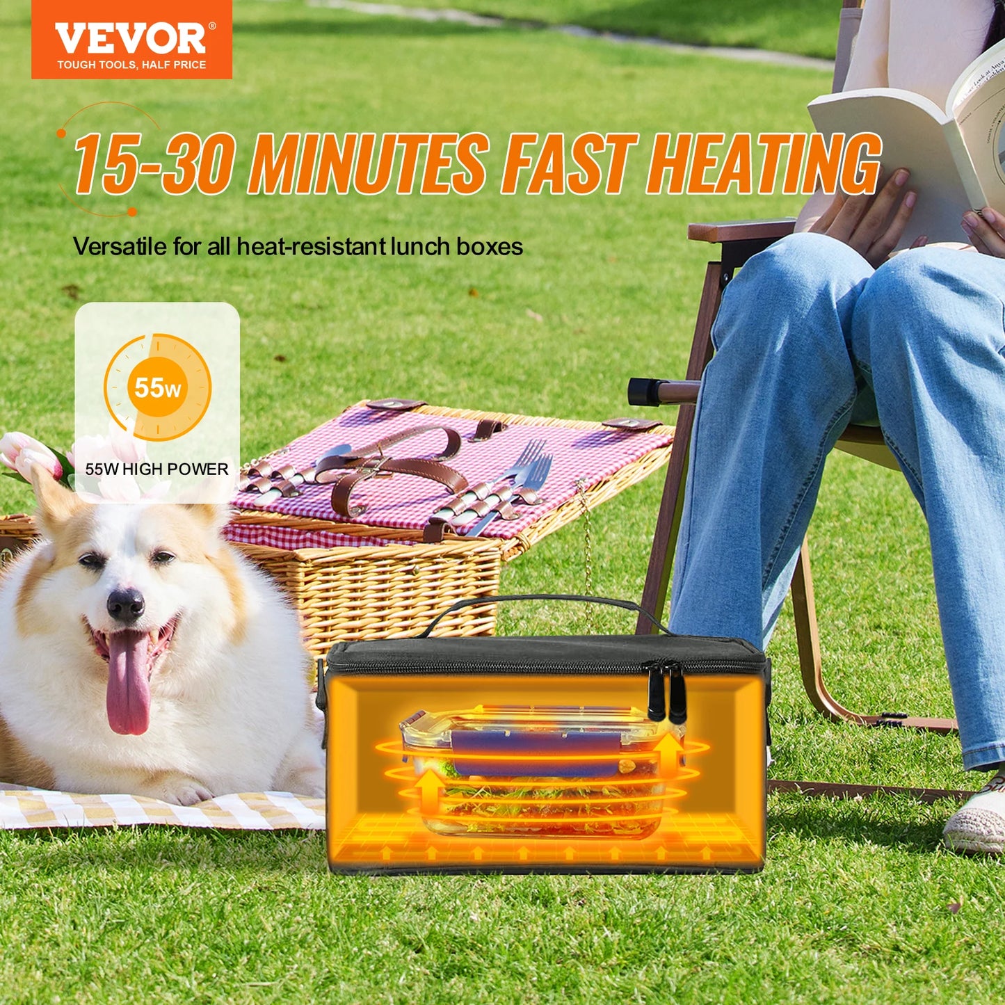 VEVOR Portable Oven Portable Mini Personal Microwave 2QT Electric Heated Lunch Box Compatible with Glass Ceramic Foil Container