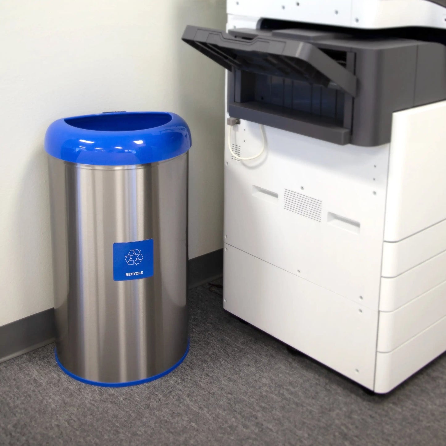 13.2 Gal / 50L Blue Trash Can, Open Top, Fingerprint-Resistant Stainless Steel With Recycle Magnet