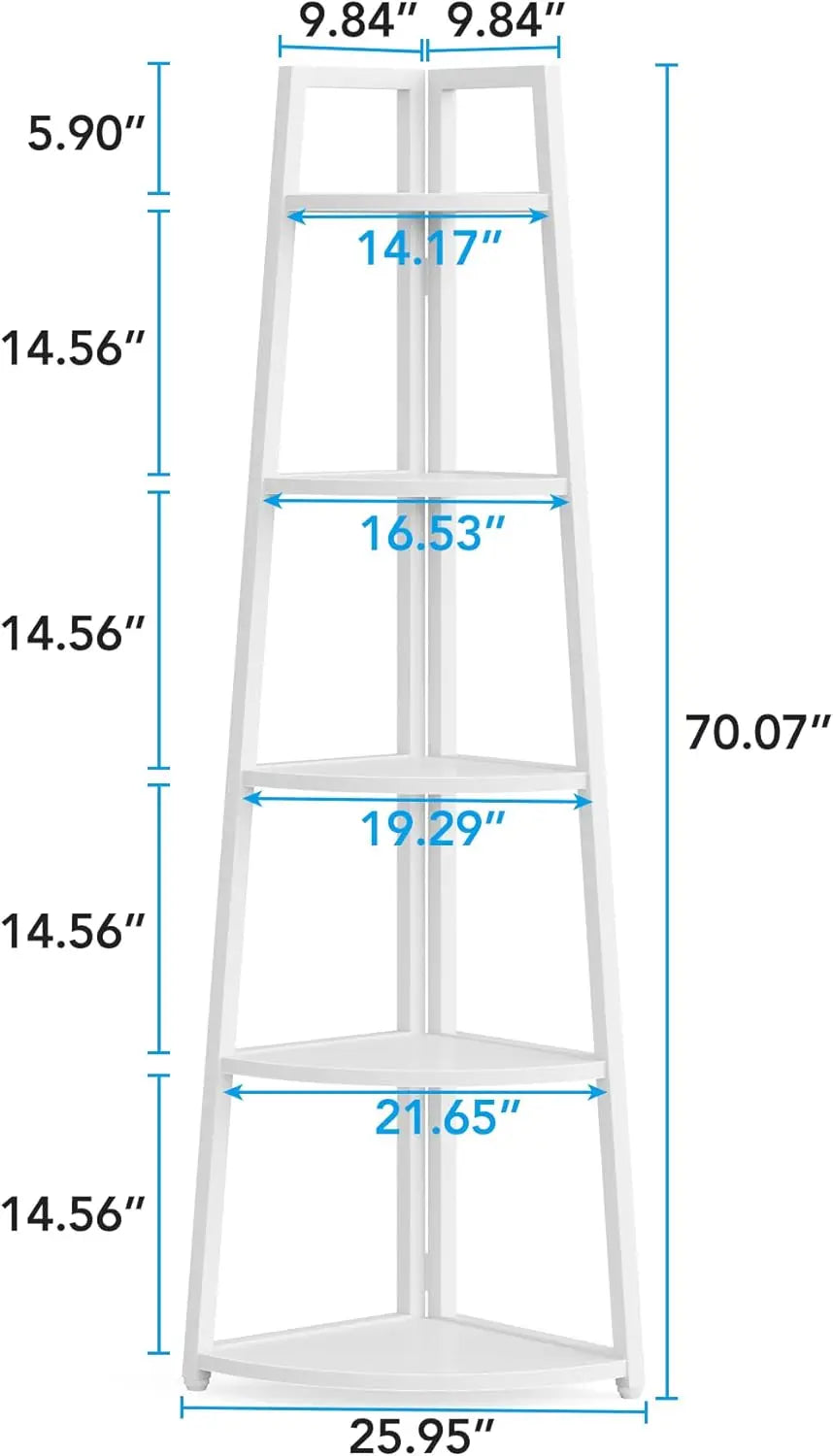 5 Tier Industrial Corner Bookshelf Bookcase Industrial Corner Ladder Shelf Plant Stand for Living Room, Kitchen, Home Office