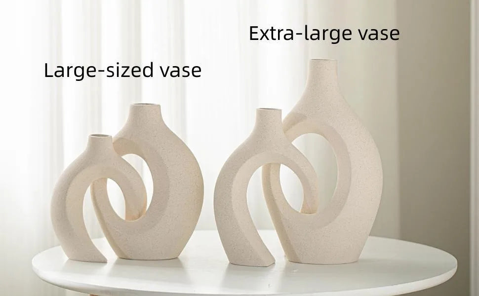 Snuggle Hollow Ceramic Vase Set of 2, Boho ins Style Nordic Mid Century Modern Aesthetic Decorative Vase(Cream W 6.8" X H 11")