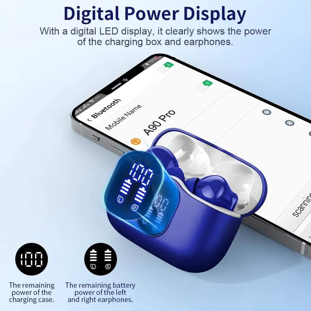 Wireless Earbuds with Bluetooth 5.3, In-Ear Headphones Featuring 4 ENC Mics and 36 Hours of Playtime, LED Display Included.