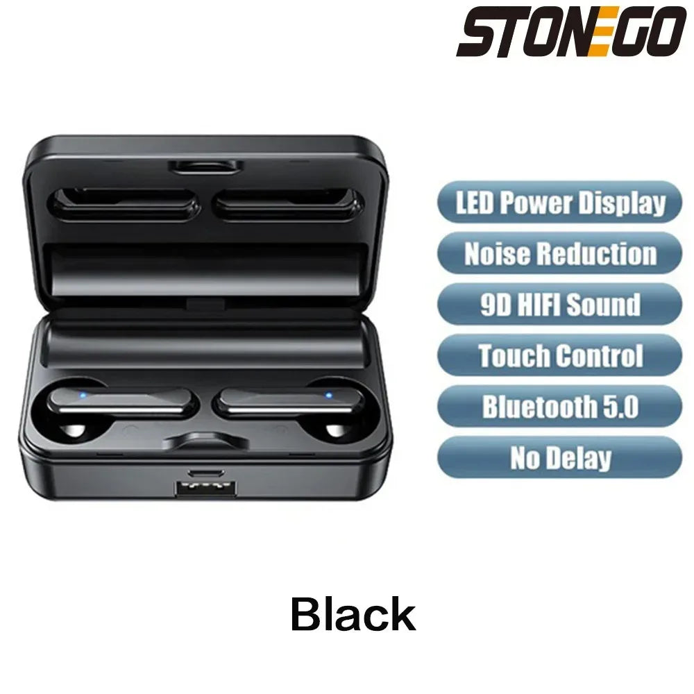 TWS Bluetooth 5.0 Sports Earbuds, Wireless Waterproof Noise-Cancelling Earphones with Charging Case, for Gaming and Music