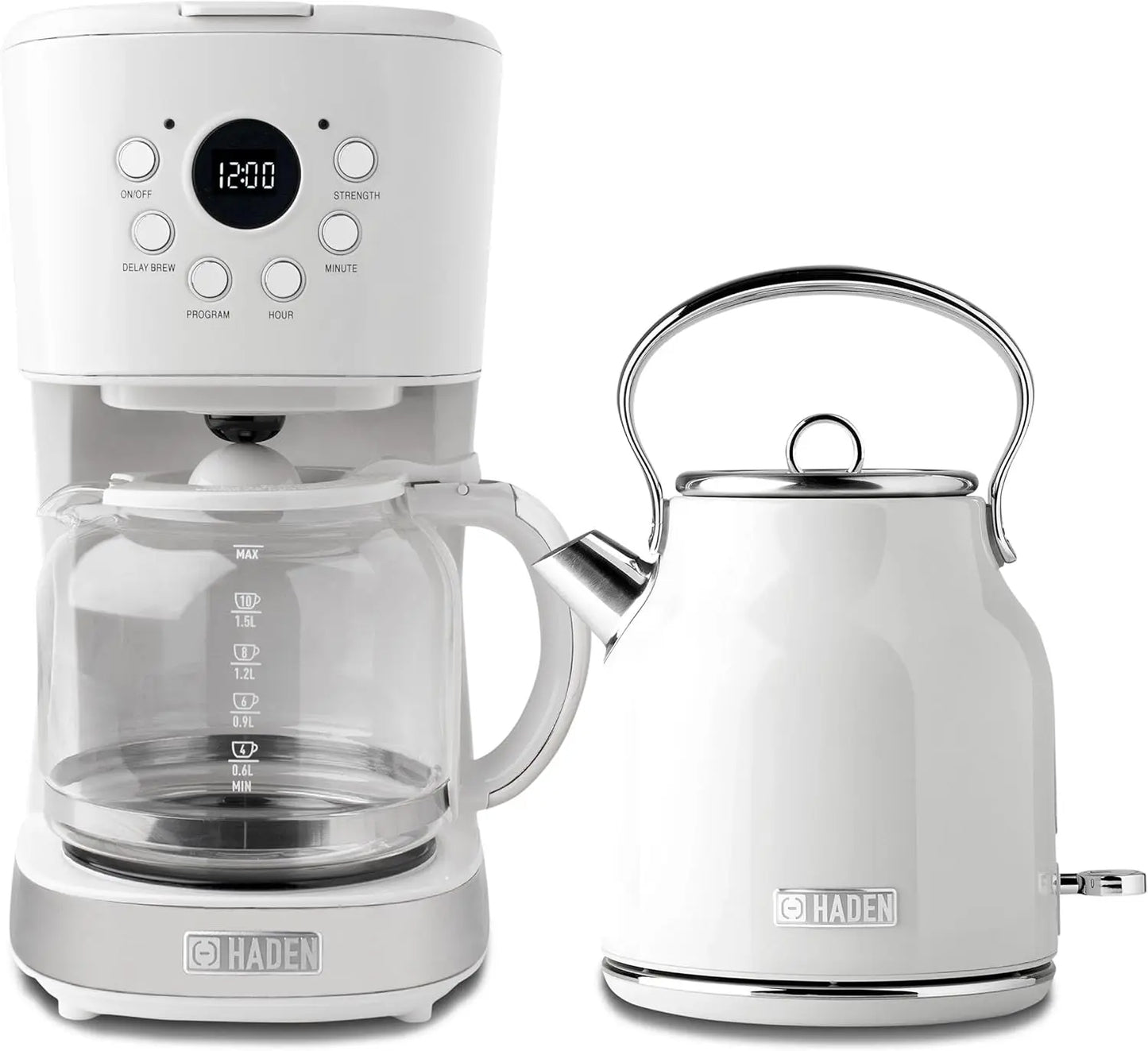 Coffee Machine, 12 Cup Drip Coffee Maker Bundled with Heritage 1.7 Liter Stainless Steel Electric Kettle, Ivory & Copper