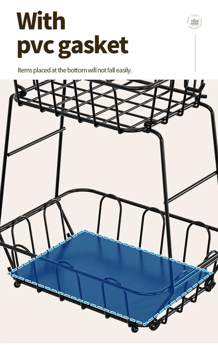 Fruit Basket,Metal Wire Storage Basket With Hooks,Saving Storage Rack,Stylish Kitchen Organizer In Space - Display Stand