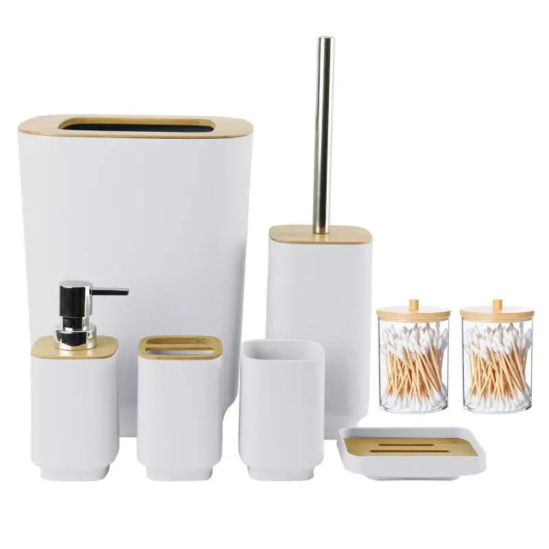 Black/white bathroom accessories set, 8-piece bathroom set