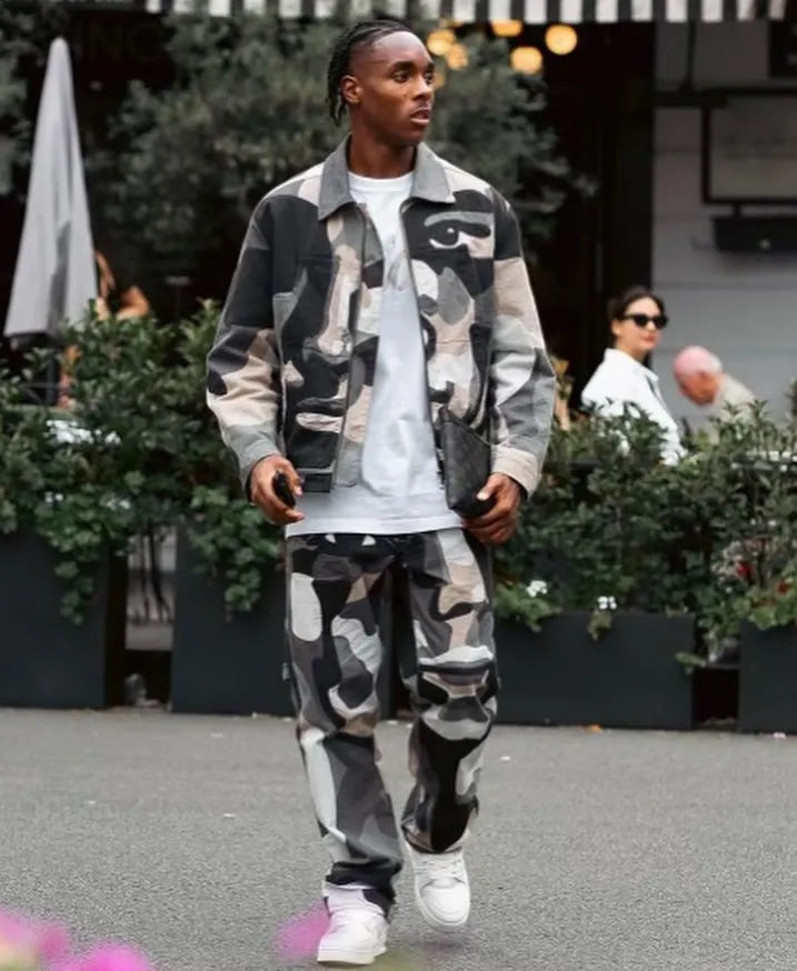 American style new retro printed slim fit long sleeved polo collar zipper cardigan jacket for men