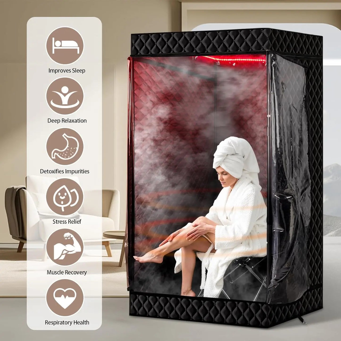 XL Portable Fridge Sauna Box, 6'3" Tall Spacious Design with Double Doors, Red Light Therapy 650nm