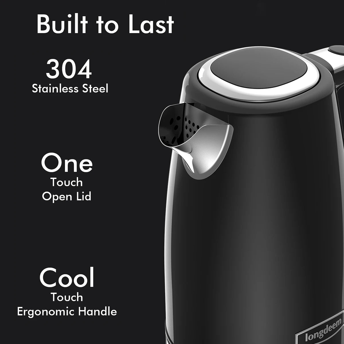 Electric Kettles 1500W for Boiling Water, Longdeem Retro 1.7L Stainless Steel Hot Water Boiler with Automatic Shut Off, Black