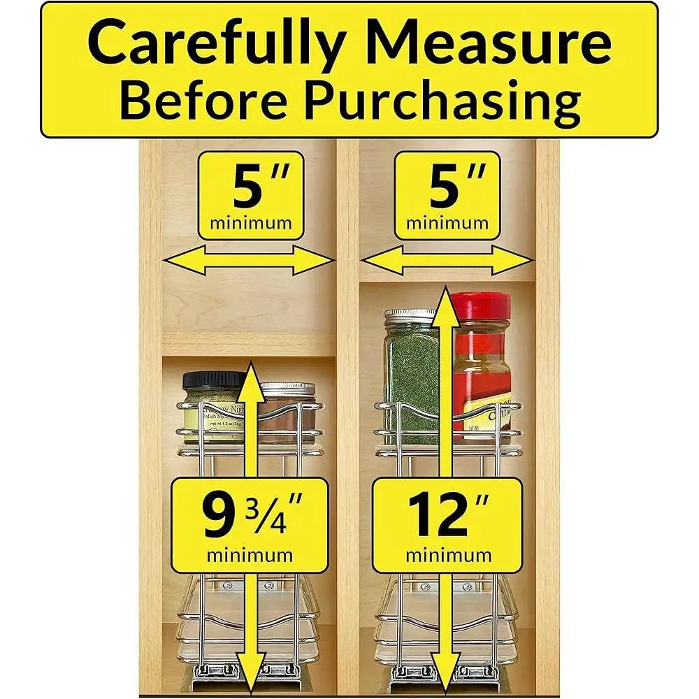 Pull Out Spice Rack Organizer Slide Out Drawer Kitchen Cabinets Heavy Duty Chrome Easy Mount Rust Resistant Storage Solution