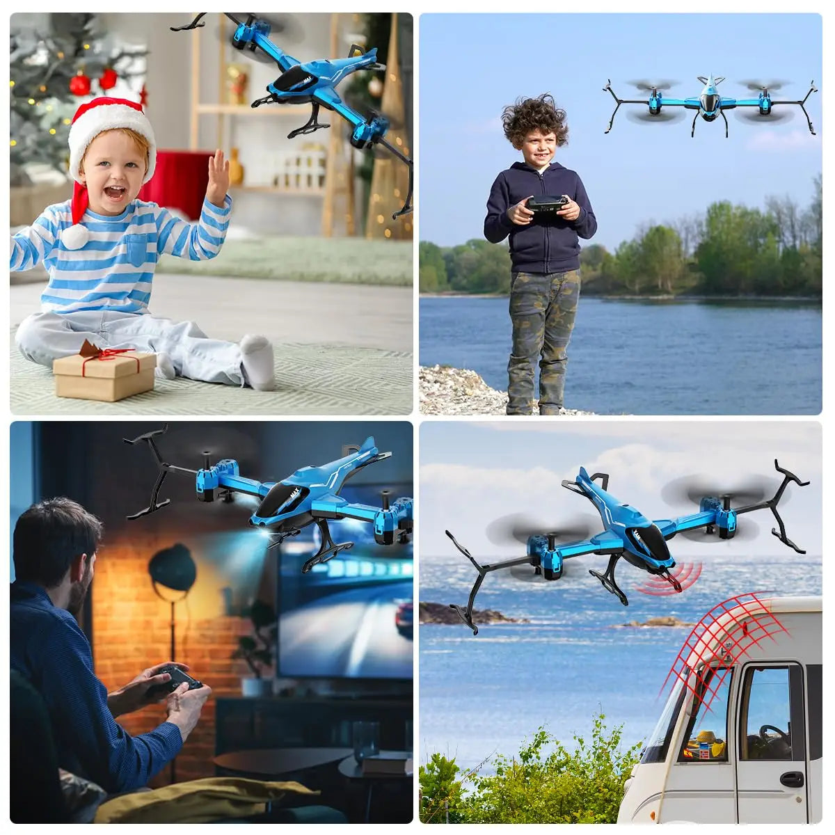 VATOS Super Function All in 1 Remote Control 2.4G RC Helicopter 360° Flip Obstacle Avoidance with LED Light Gift for Kids Adults