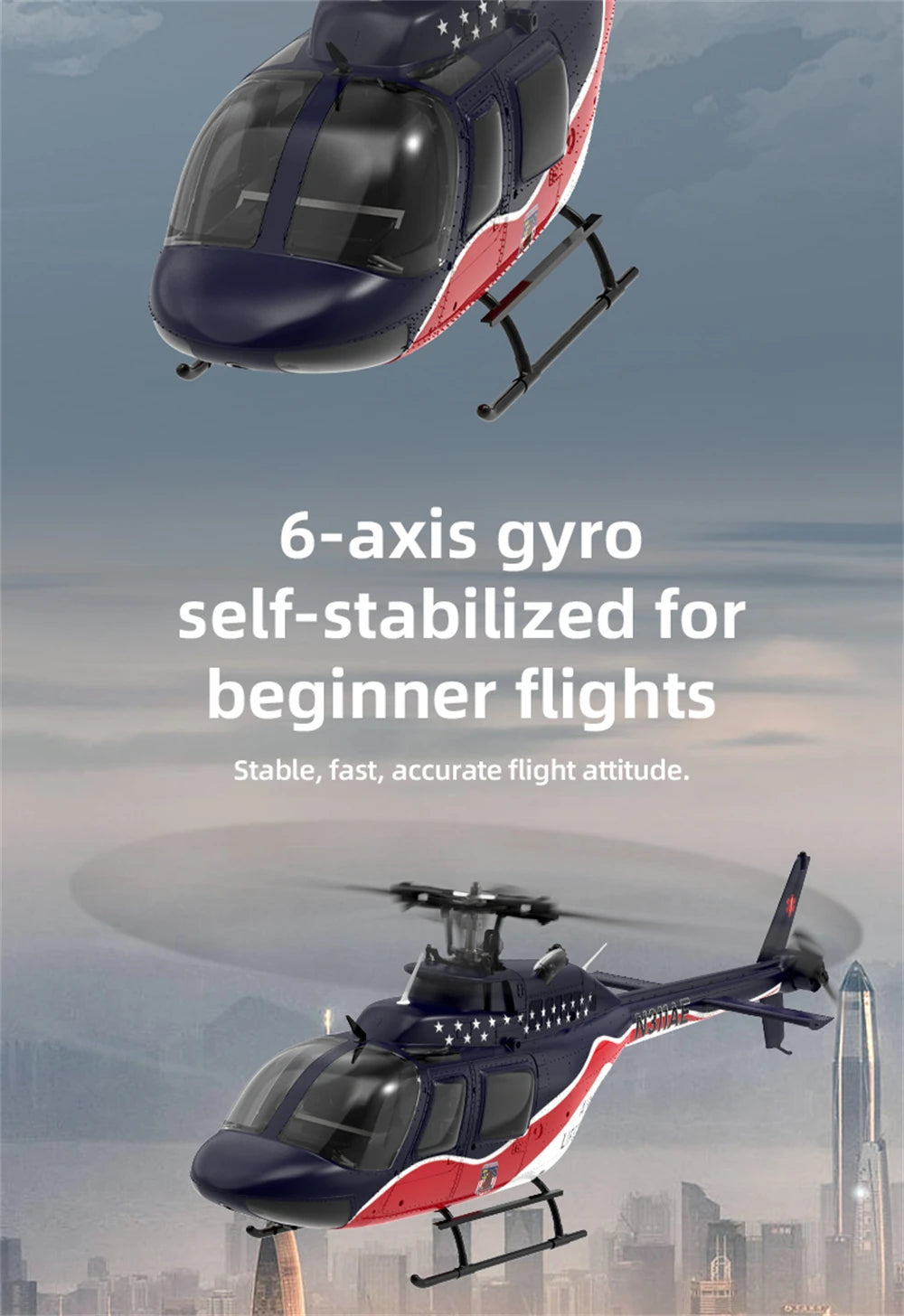 Eachine E186 Bell-206 2.4G 6CH 1/27 Scale Dual Brushless Motor Altitude Hold Optical Flow Positioning intelligent RC Helicopter