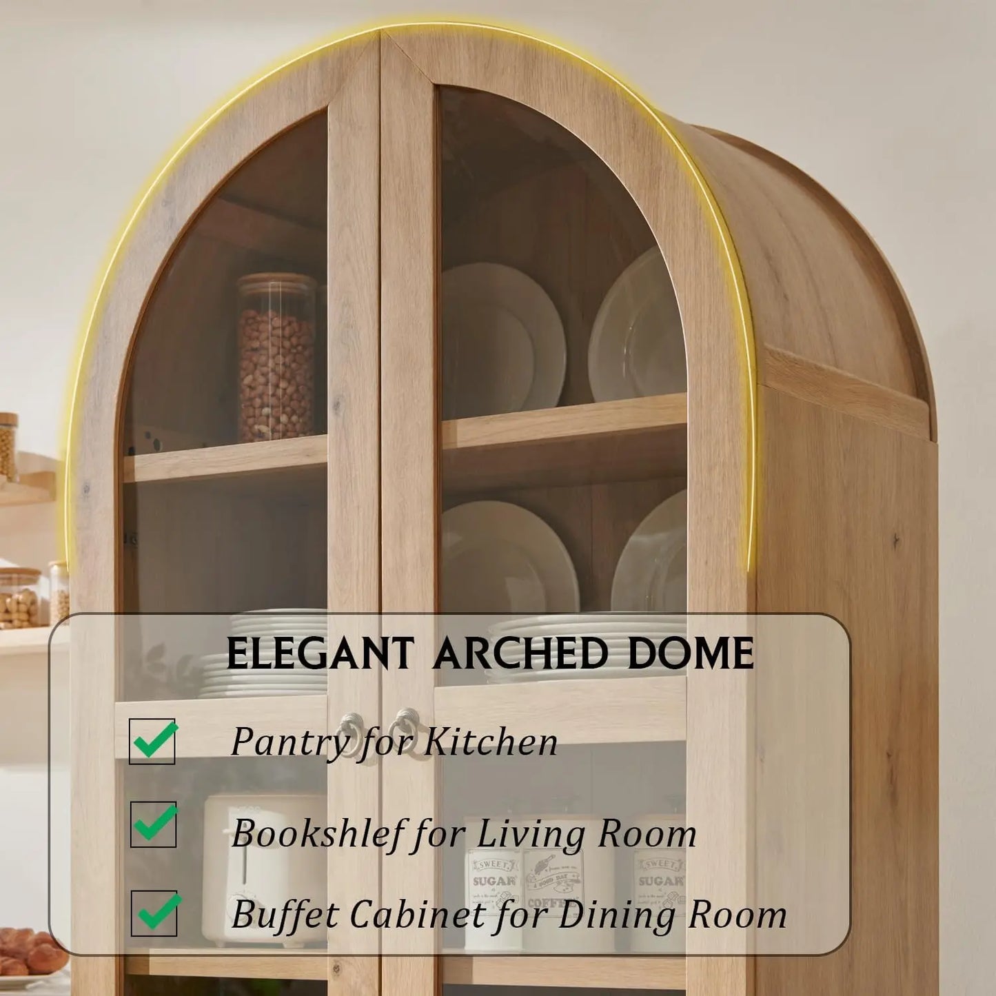 Wood Kitchen Storage Cabinets with 2 Large Drawers and Adjustable Shelves, Modern Farmhouse Versatile Cupboard for Kitchen