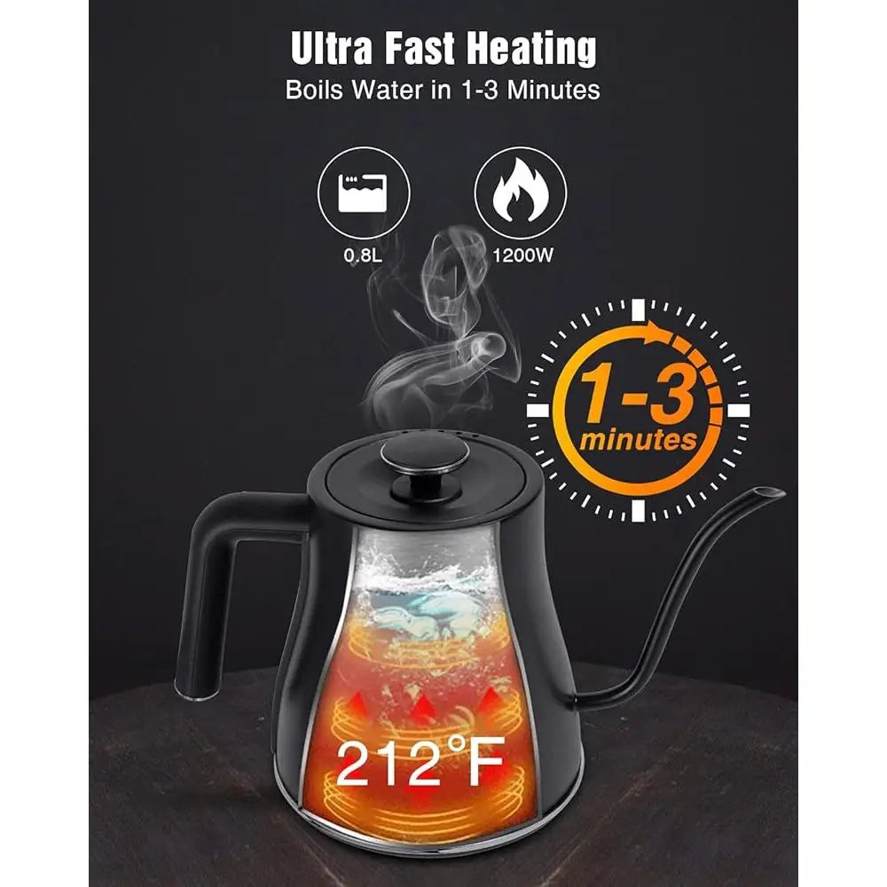 Gooseneck Electric Kettle with Temperature Control Auto Shutoff Stainless Steel Precision Pour Over Tea Coffee Kettle Keep Warm